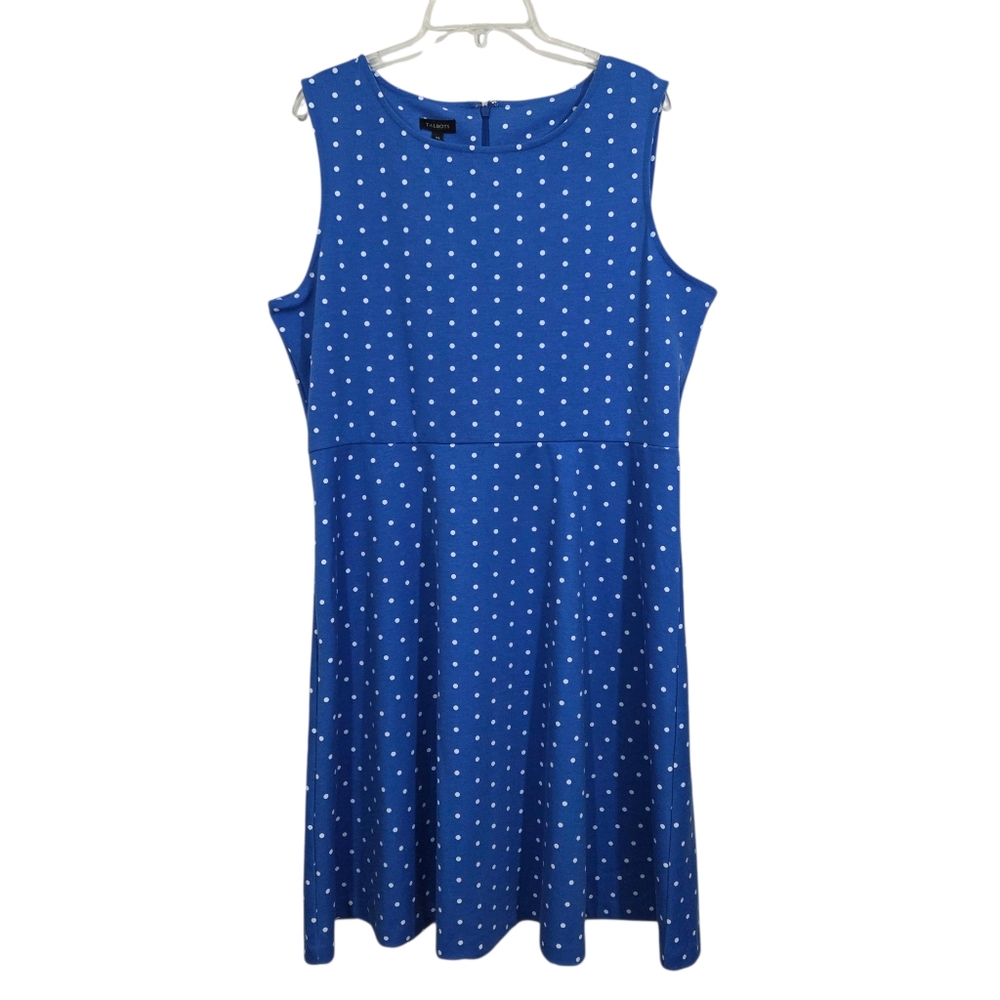 NWT Talbots Blue Polka Dot Dress Sleeveless Fit & Flare Size XL